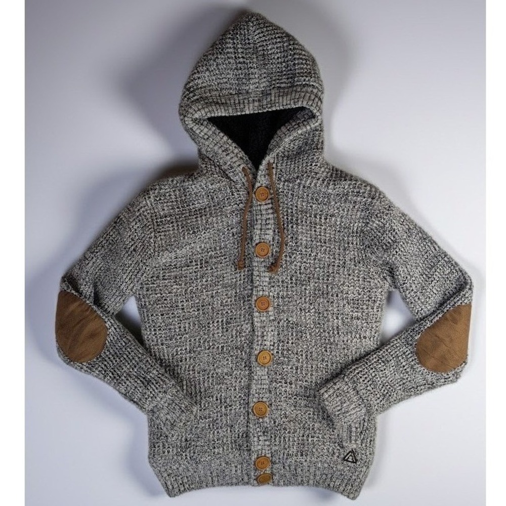 American Stitch Chunky Knit Grey Hooded Cardigan Sweater Men's XL Fisherman